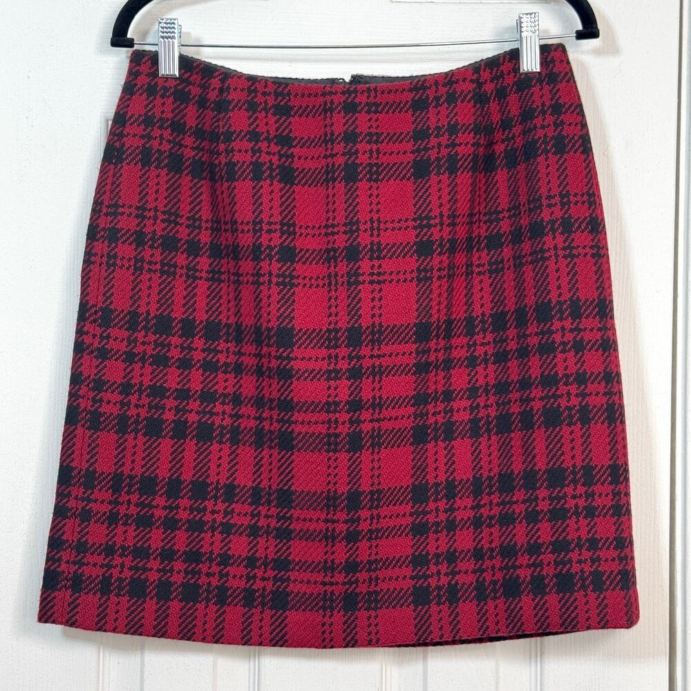 Eddie Bauer Red Plaid Wool Blend Mini Skirt 8 Classic Preppy Heritage
